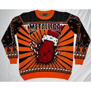 Metallica Some Kind of Santa Ugly Christmas Sweater Orange Black Mens XL‎